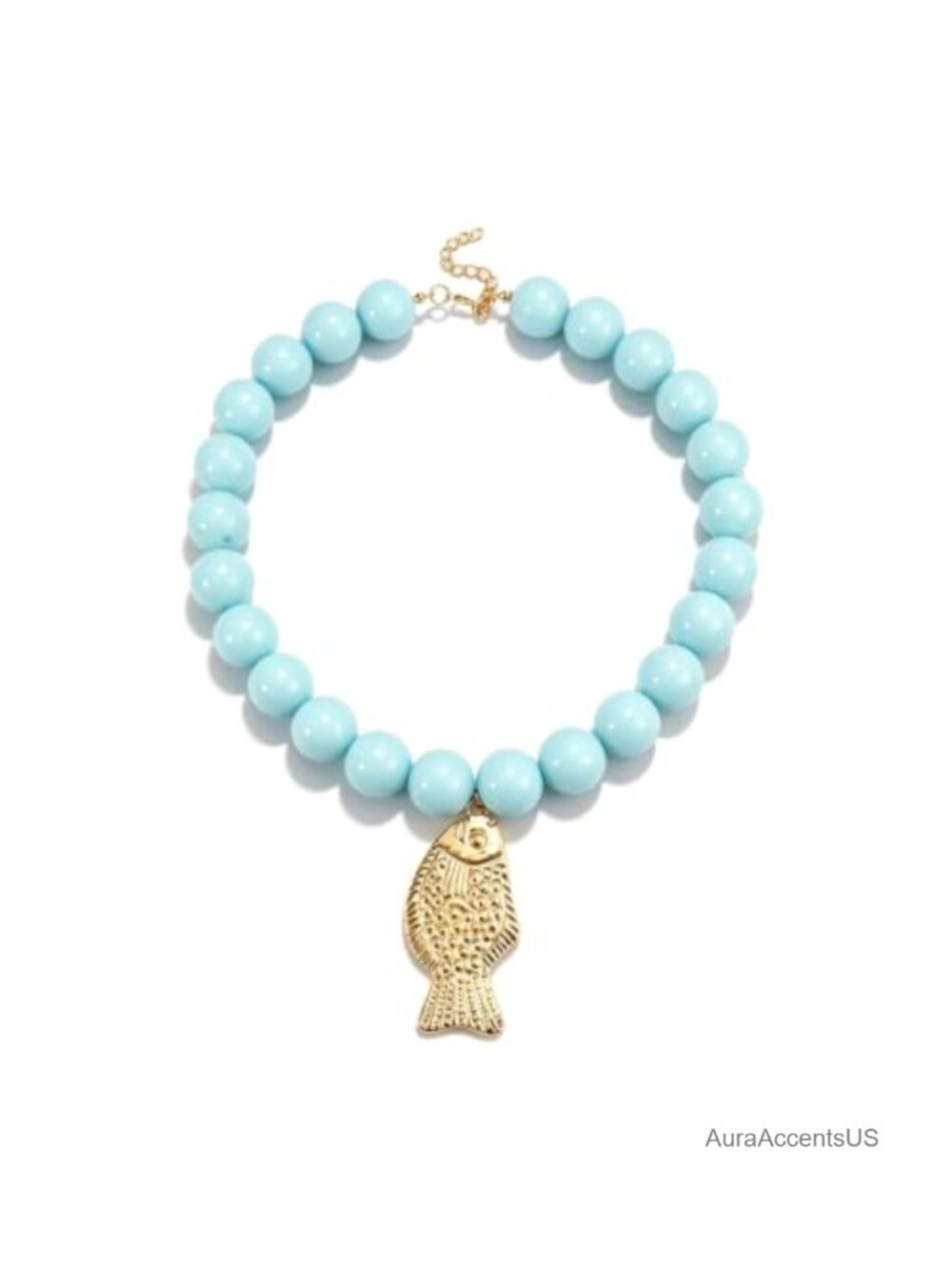Chunky Resin Beaded Necklace with Gold Fish Pendant Adjustable